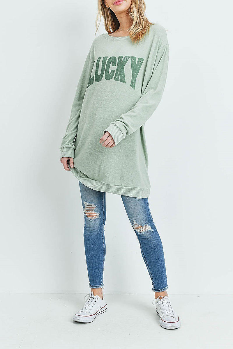 Round neck lucky graphic top (ED8792-2)