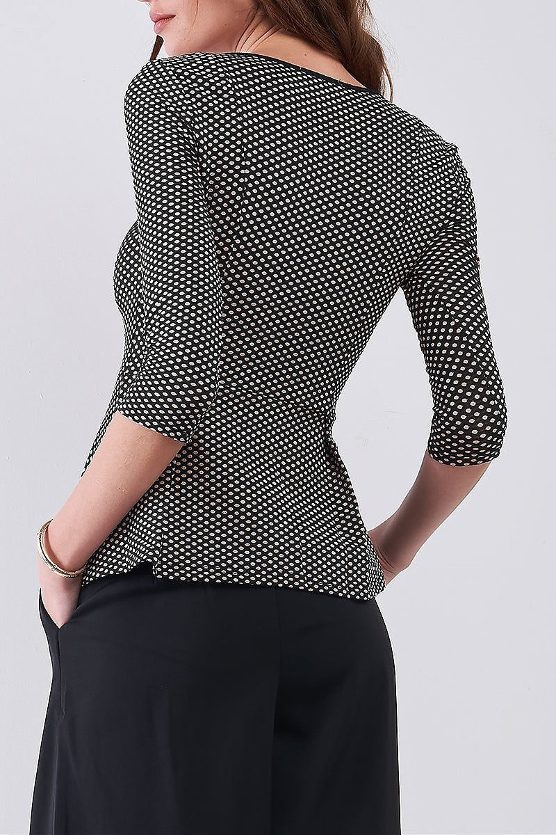 Scoop neck polka dot peplum top (TDG8257)