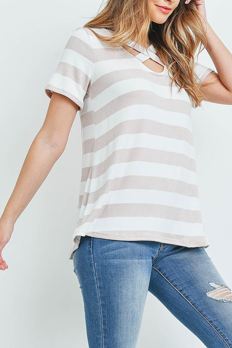 Crisscross neckline striped top (ED9155-2)