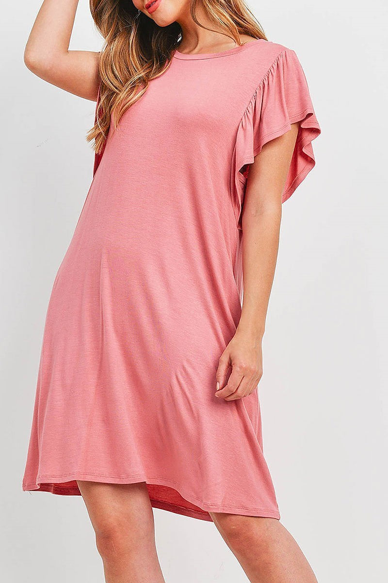 Flutter sleeves side pocket swing dress (DED6390)