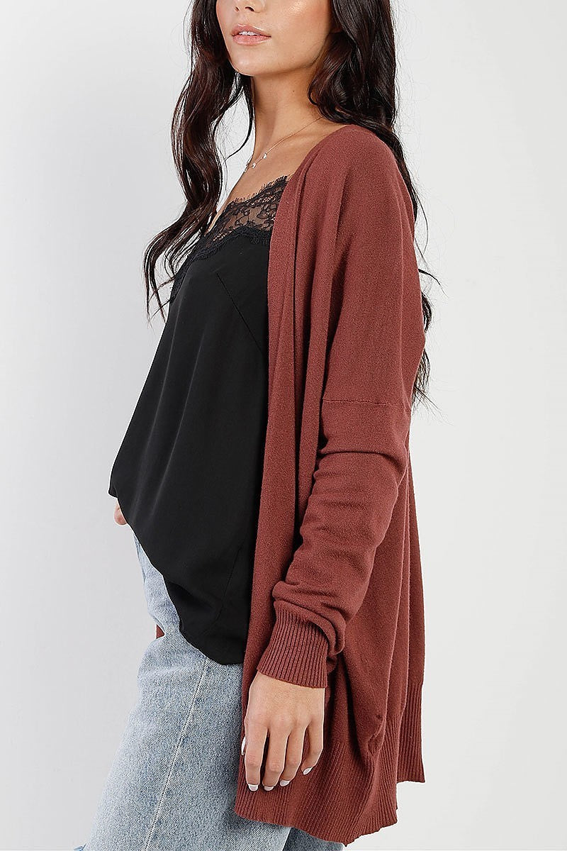 Open front pocket detail sweater knit cardigan (TDG9085-1)