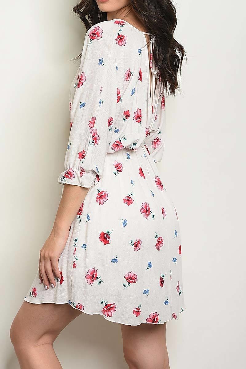 V neck floral print elastic waist dress (DED1499-LAST)