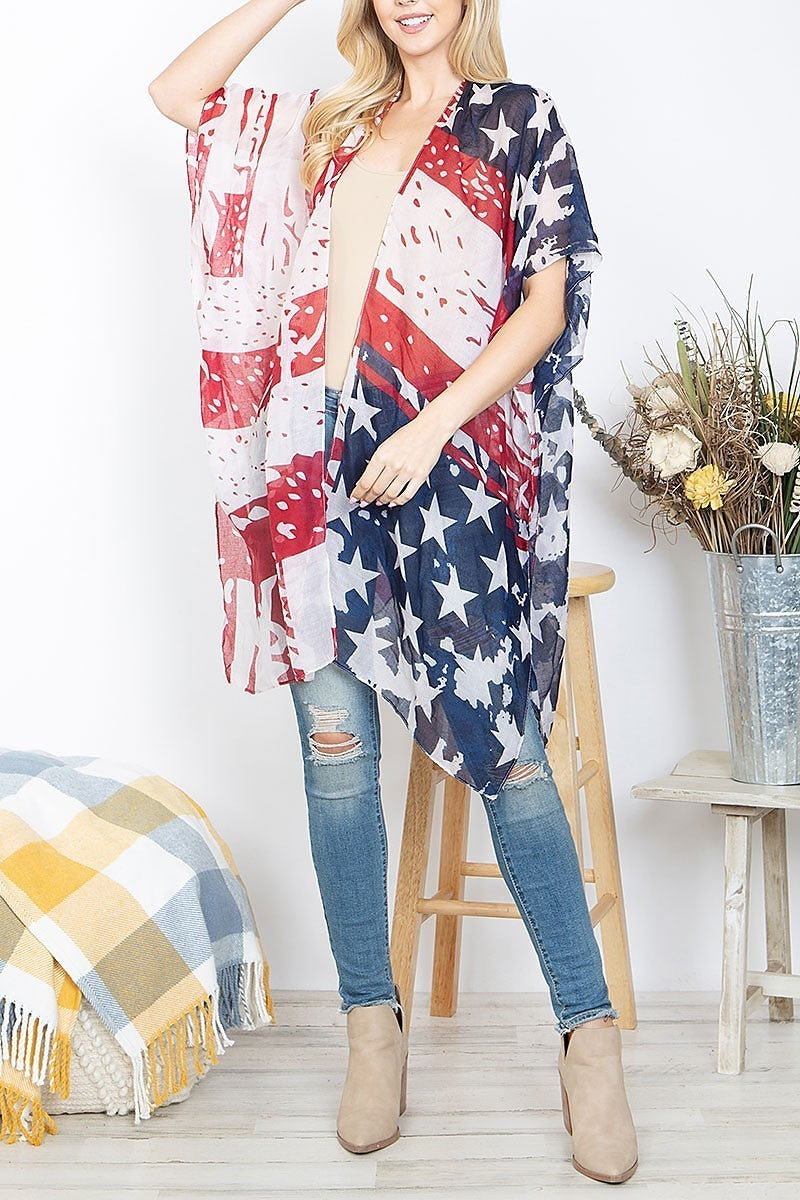 Open front american flag kimono (EF4543)