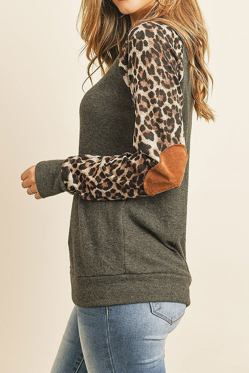 Leopard sleeve elbow patch sweaters (DGS5074)