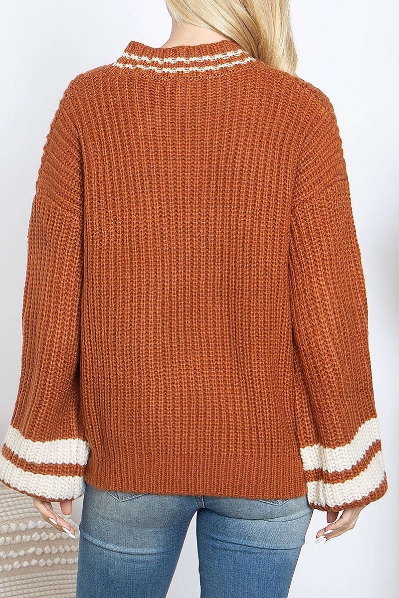 V neck puff sleeve knit sweater (DGS6024)