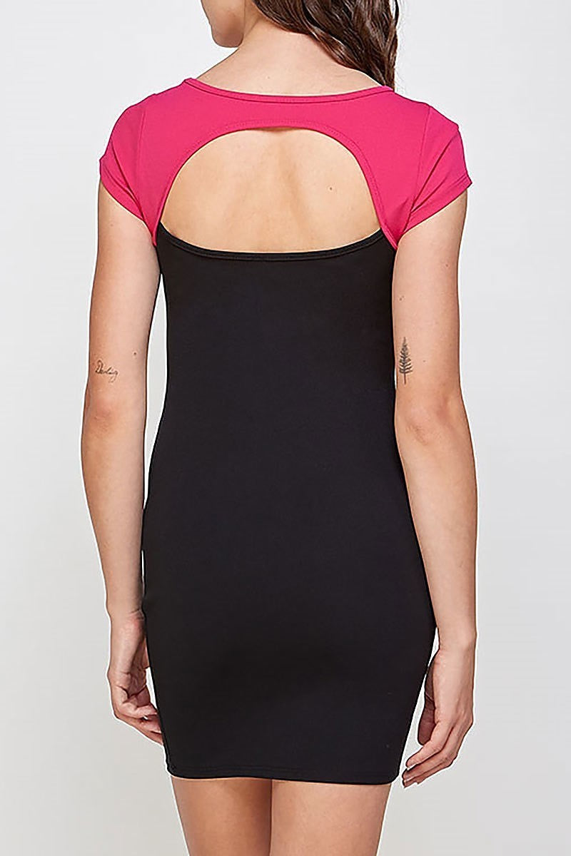 Color block cutout detail body con dress (DED6404)