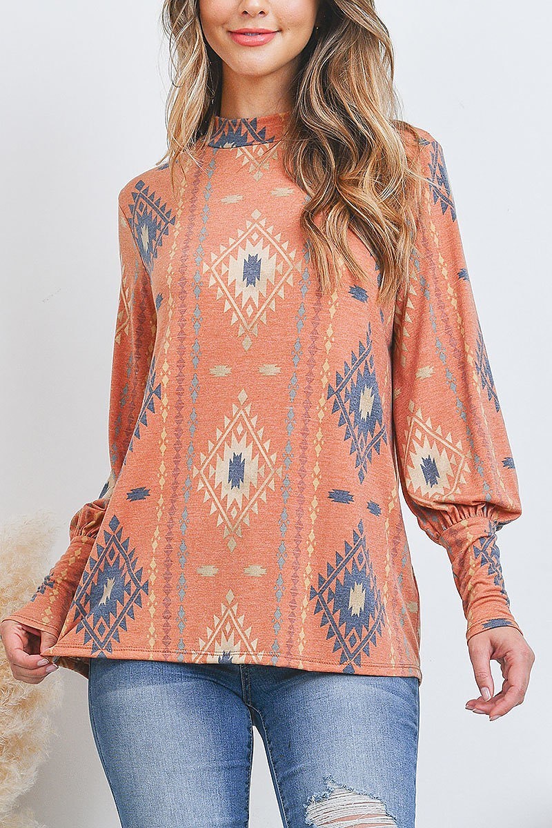 Dolman sleeve high neck printed top (EF2666)