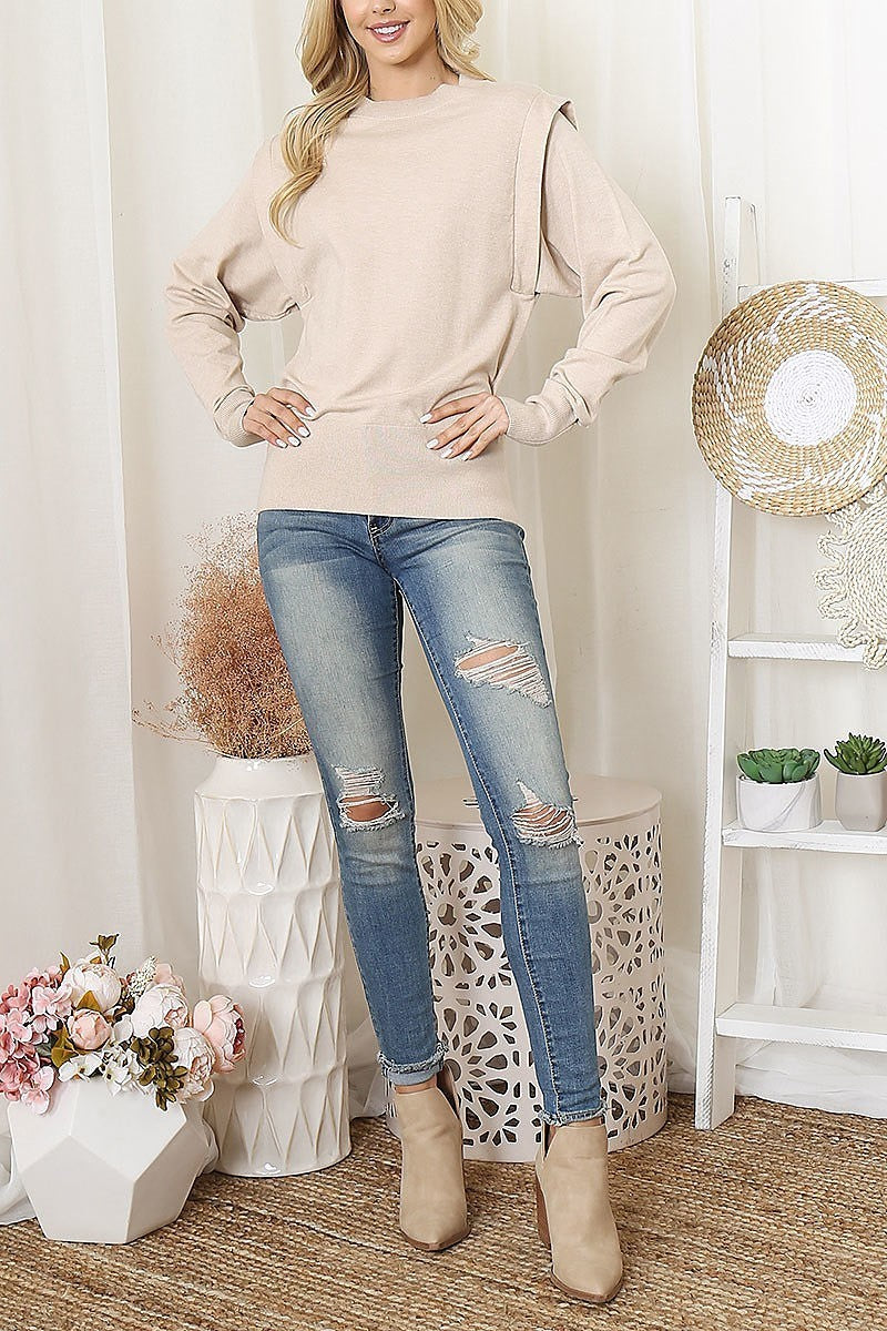 Solid elastic band long sleeve top (EF6049)