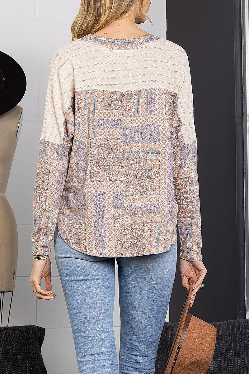 Paisley print long sleeves top (EDSW3909)