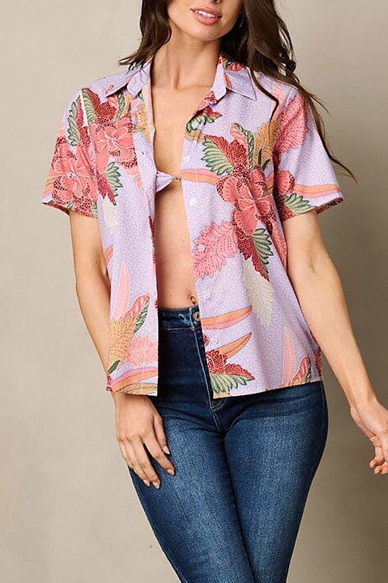 Button up bra and blouse top floral set (EFWT1710)