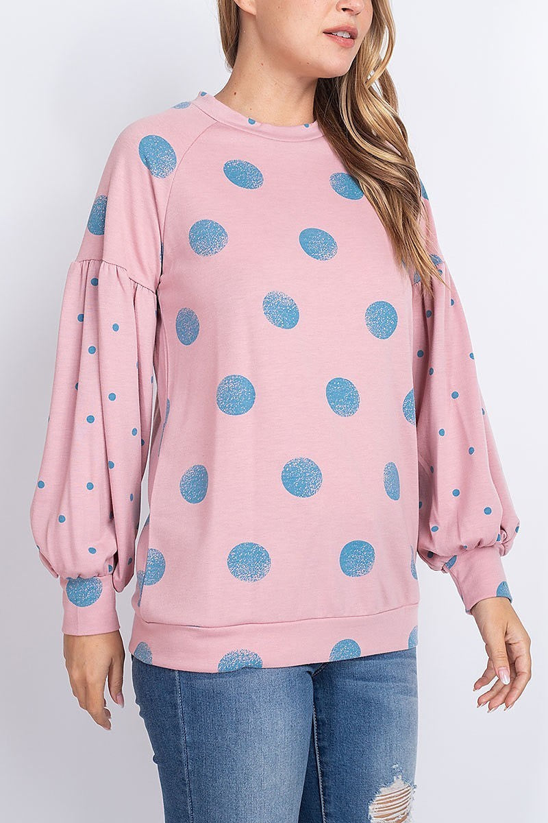 Bubble sleeve mix polka dot print top (EF1928)