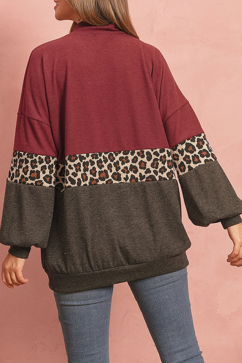 Long sleeve leopard contrast puff sleeve color (DGS4868-LAST)