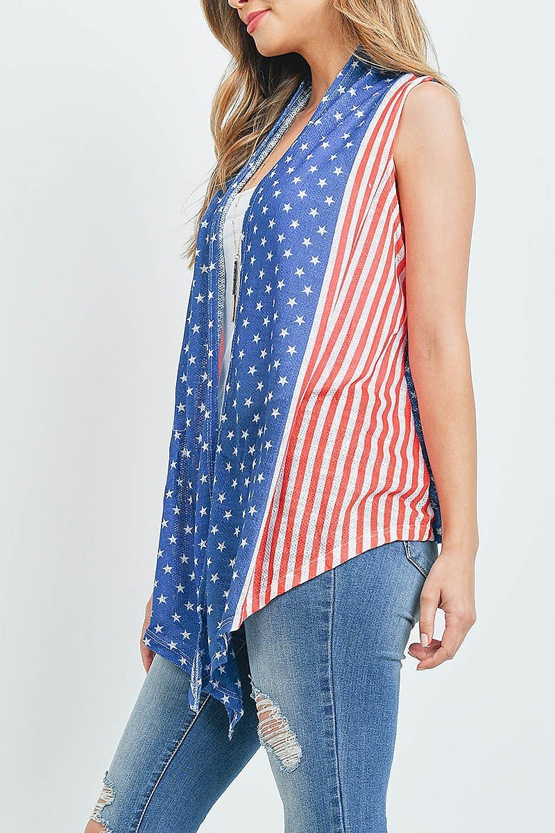 American fla drape open front vest kimono (ED9804)