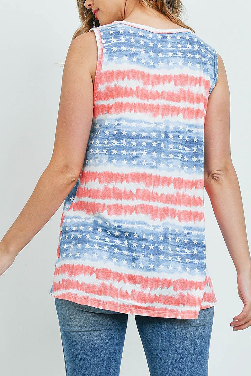 Tie dye american flag pocket tank top (ED9600)