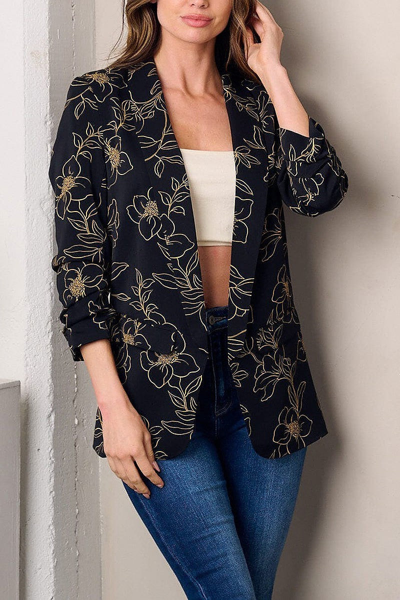 Open front floral print blazer (EFWT3050)