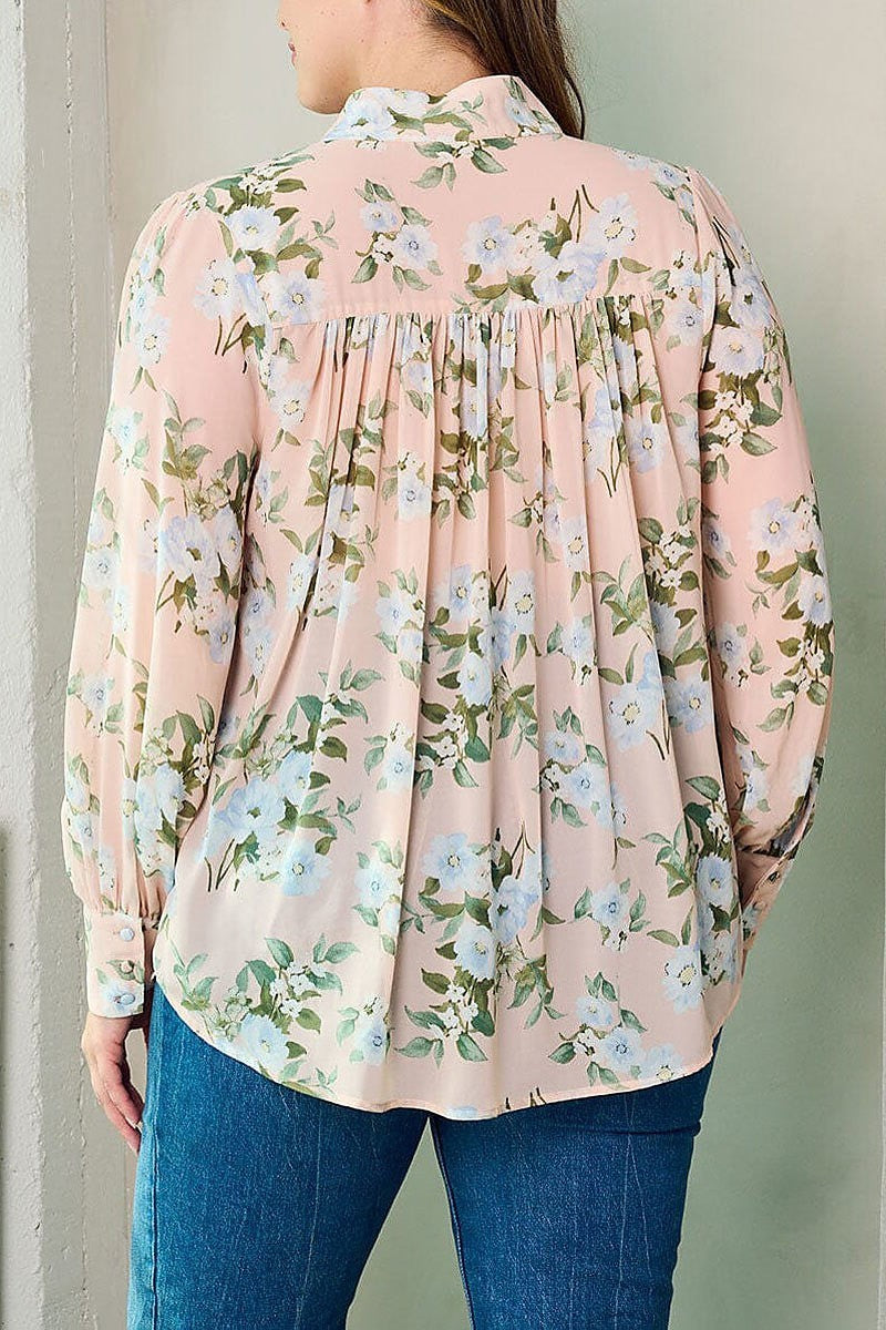 Long sleeve button up floral blouse top (EFWT2724)