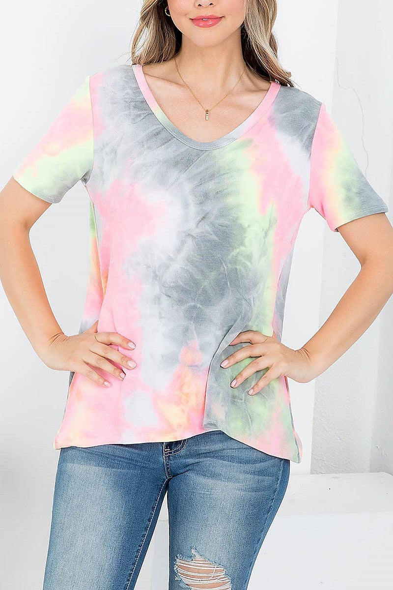 V neck tie dye loose fit top (EF4088)