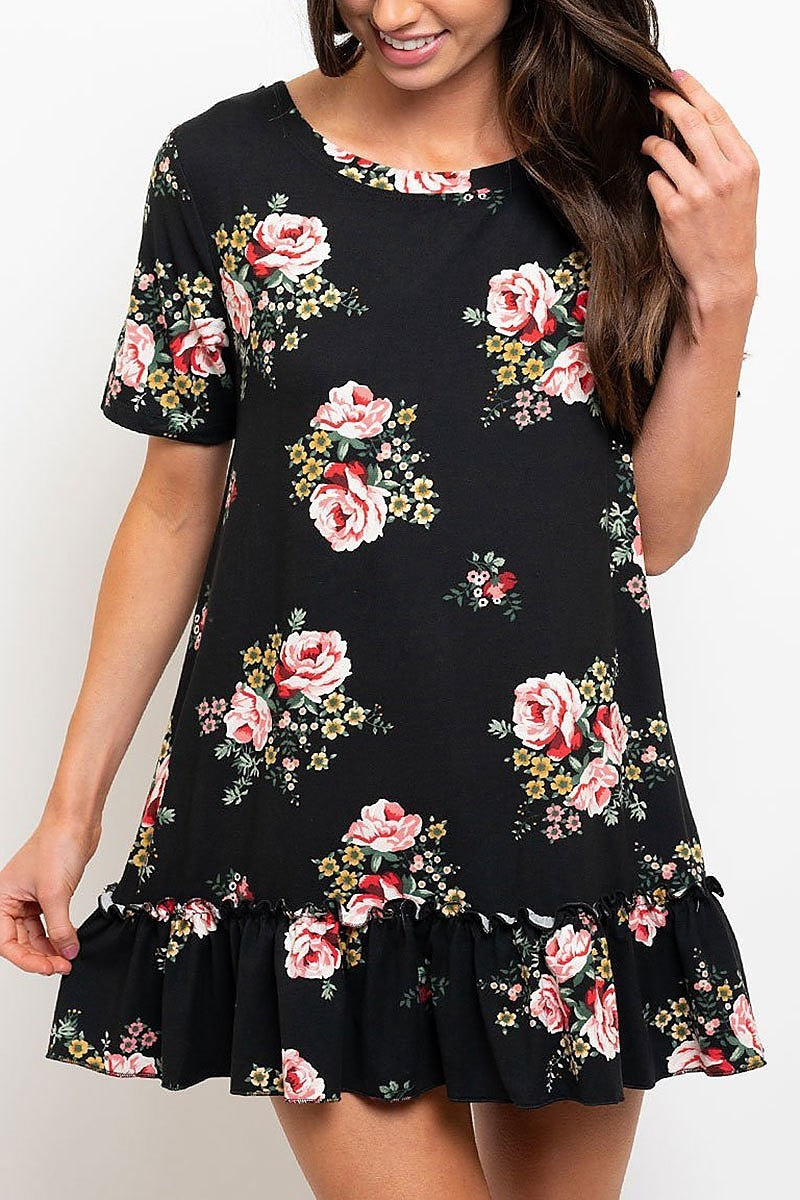 Ruffle hem detail floral print dress (EDWT2227)