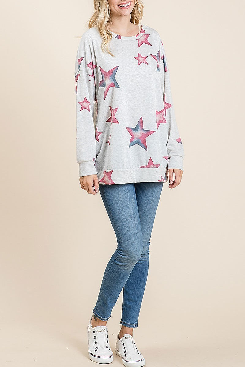 Star print round neck loose fit top (EF5036)