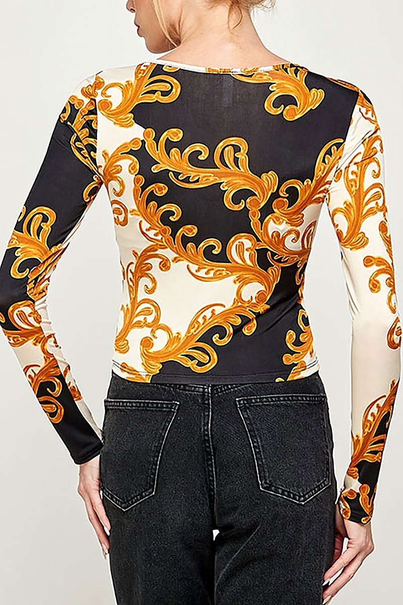 Cutout detail paisley print top (EF2905)