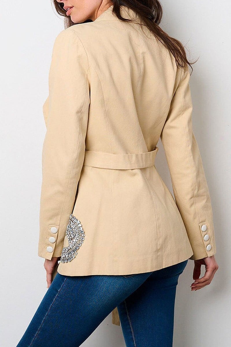 Long sleeve button closure self tie studs blazer (EFWT8972)