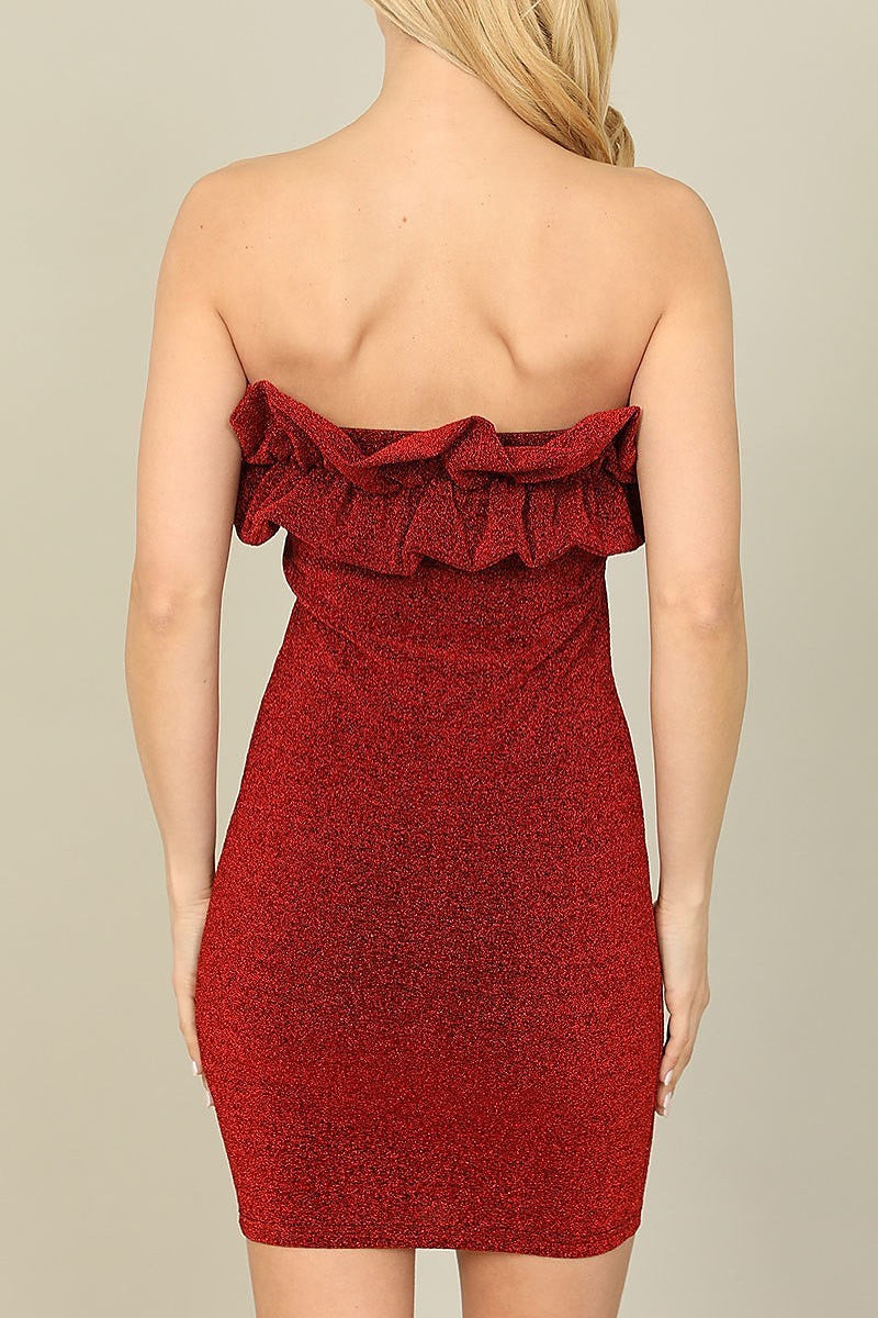 Strapless ruffle detail bodycon dress (DED9007)