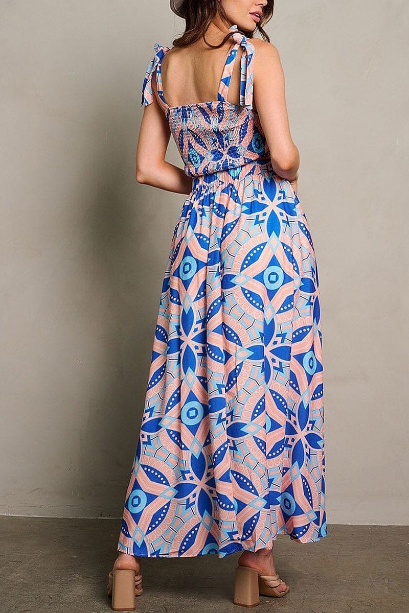 Printed top & button closure maxi skirt set (EGWT1869)