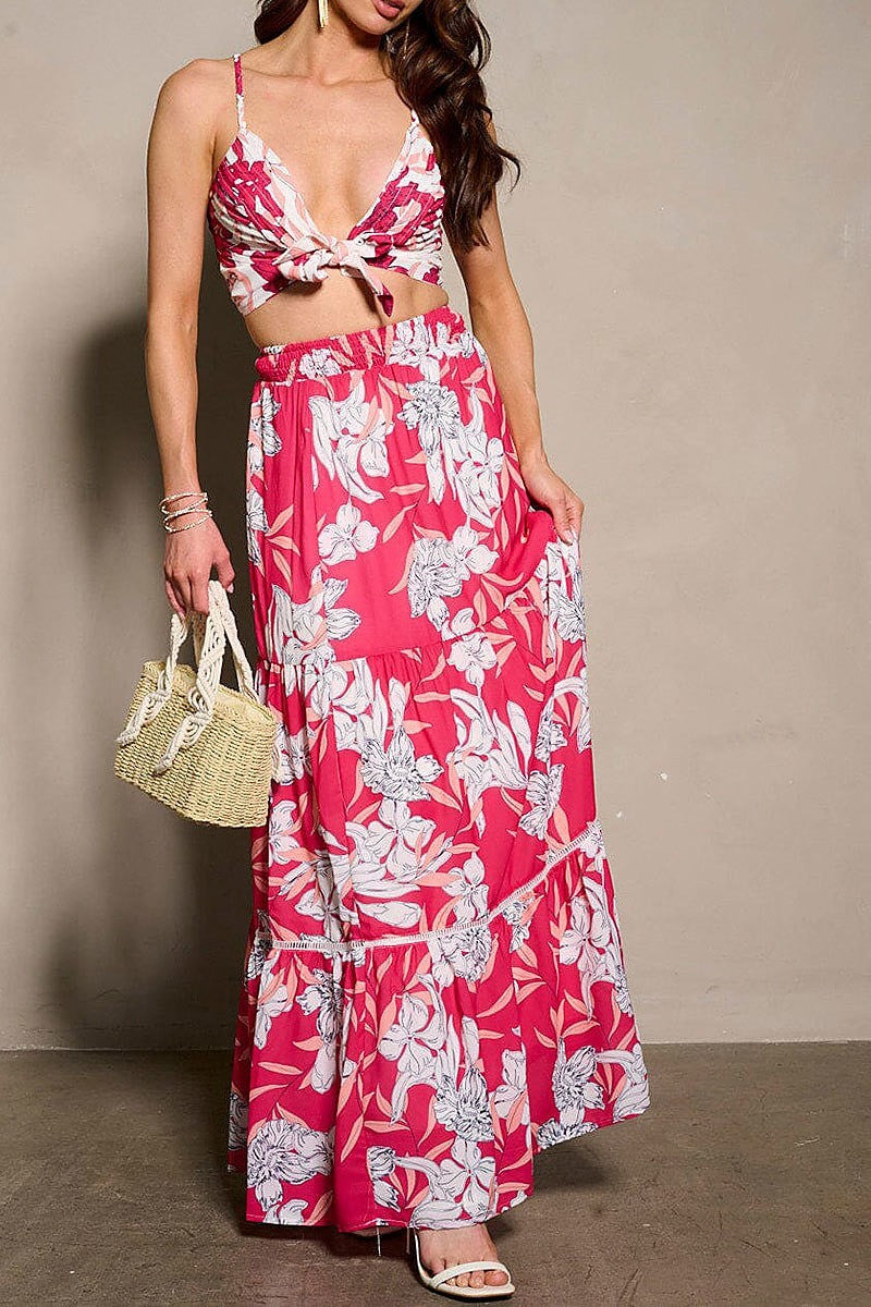 Sleeveless crop top & maxi skirt floral 2pc set (EFWT9509-2)