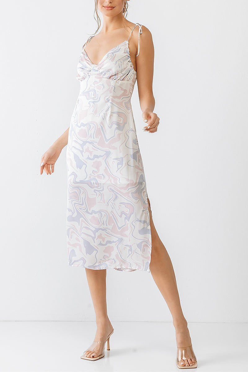 Abstract satin ruched midi dress (TED1776)