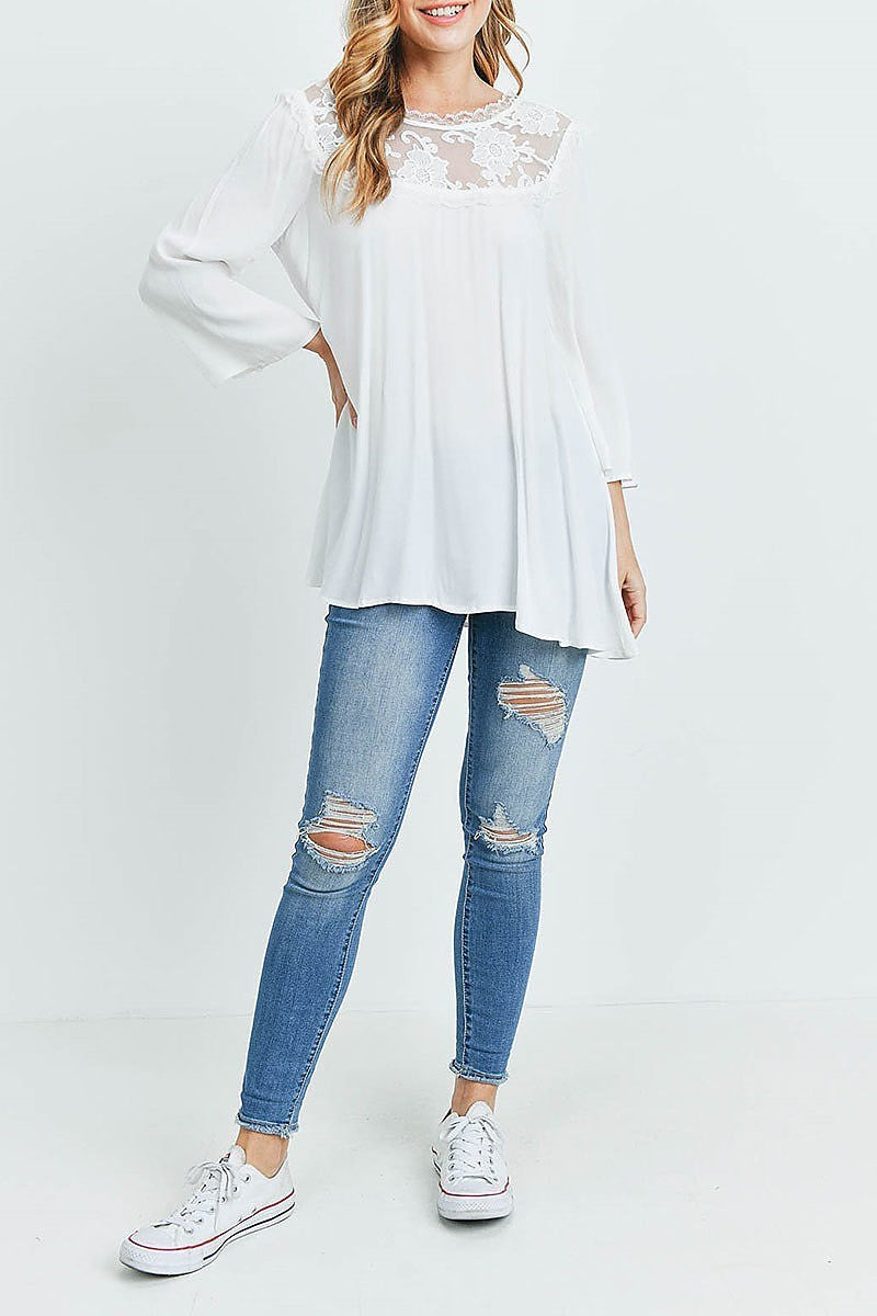 Lace contrast loose fit tunic top (ED9018)