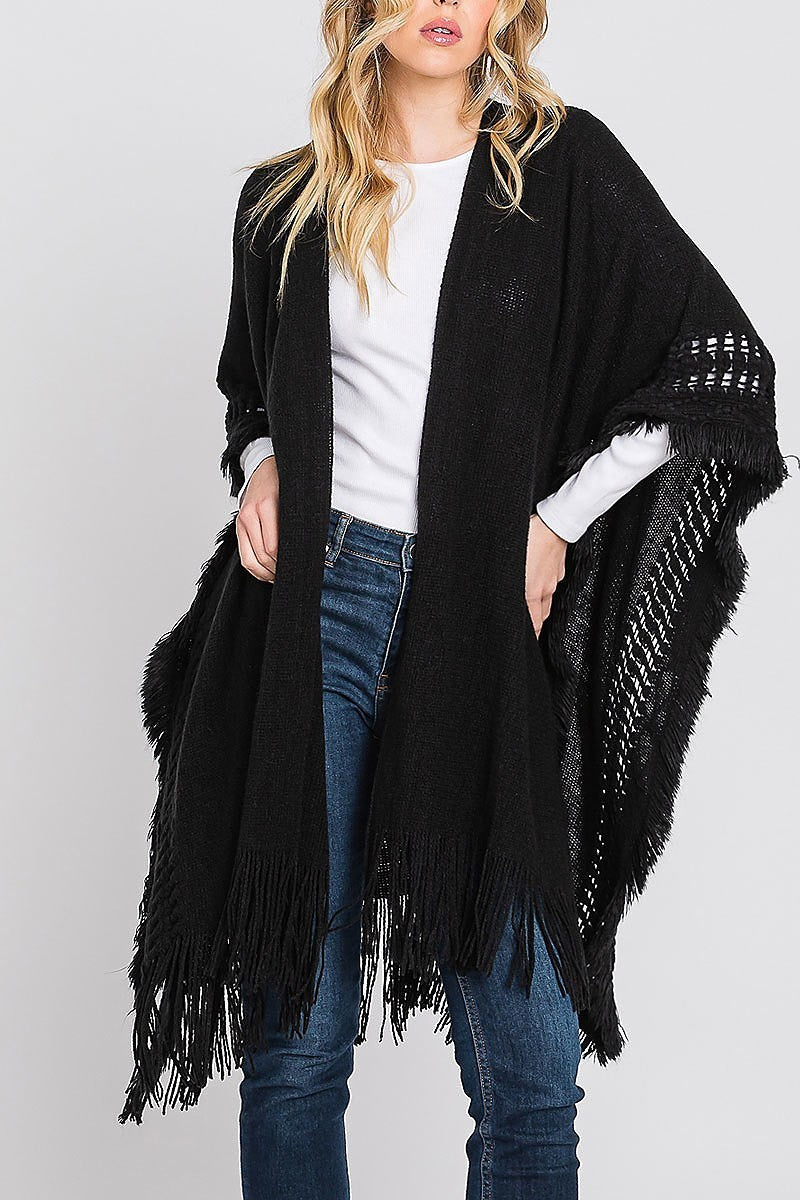 Knit ruana with fringe (DGS6113)