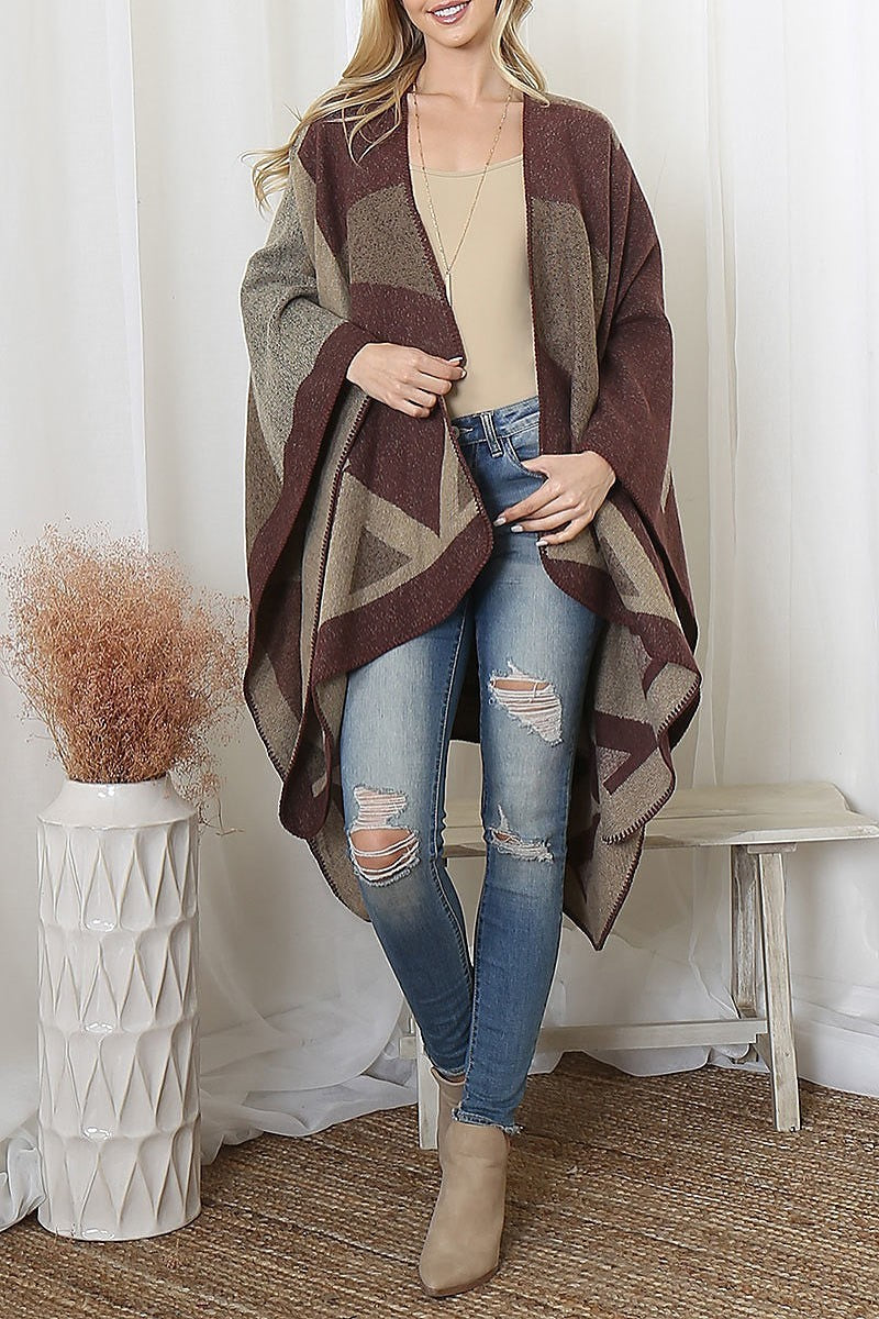 Geometric shape print warmer open front kimono (DGS6192)