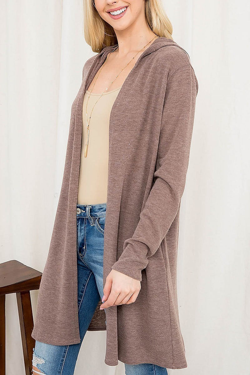 Long sleeve open front angora hoodie cardigan (DGS5621)