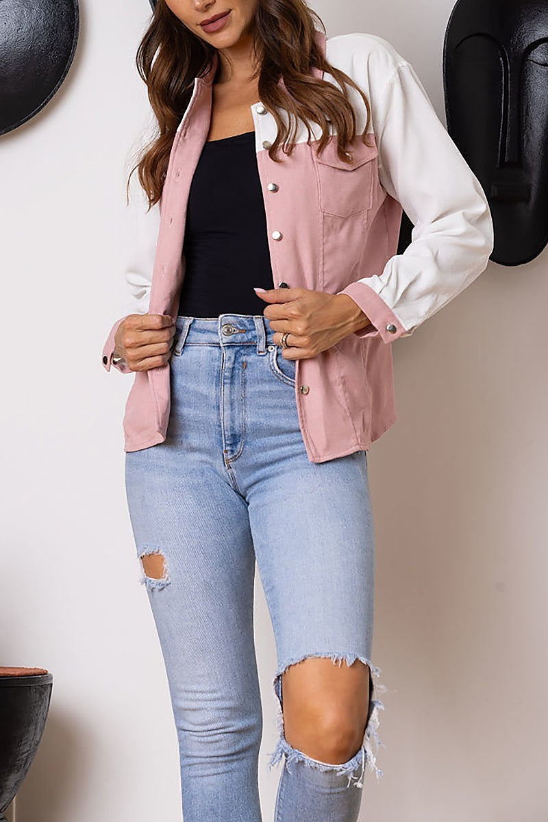 Color block corduroy long sleeves jacket (EDSW3662)