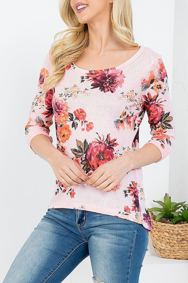 Round neck floral print top (EF3686)