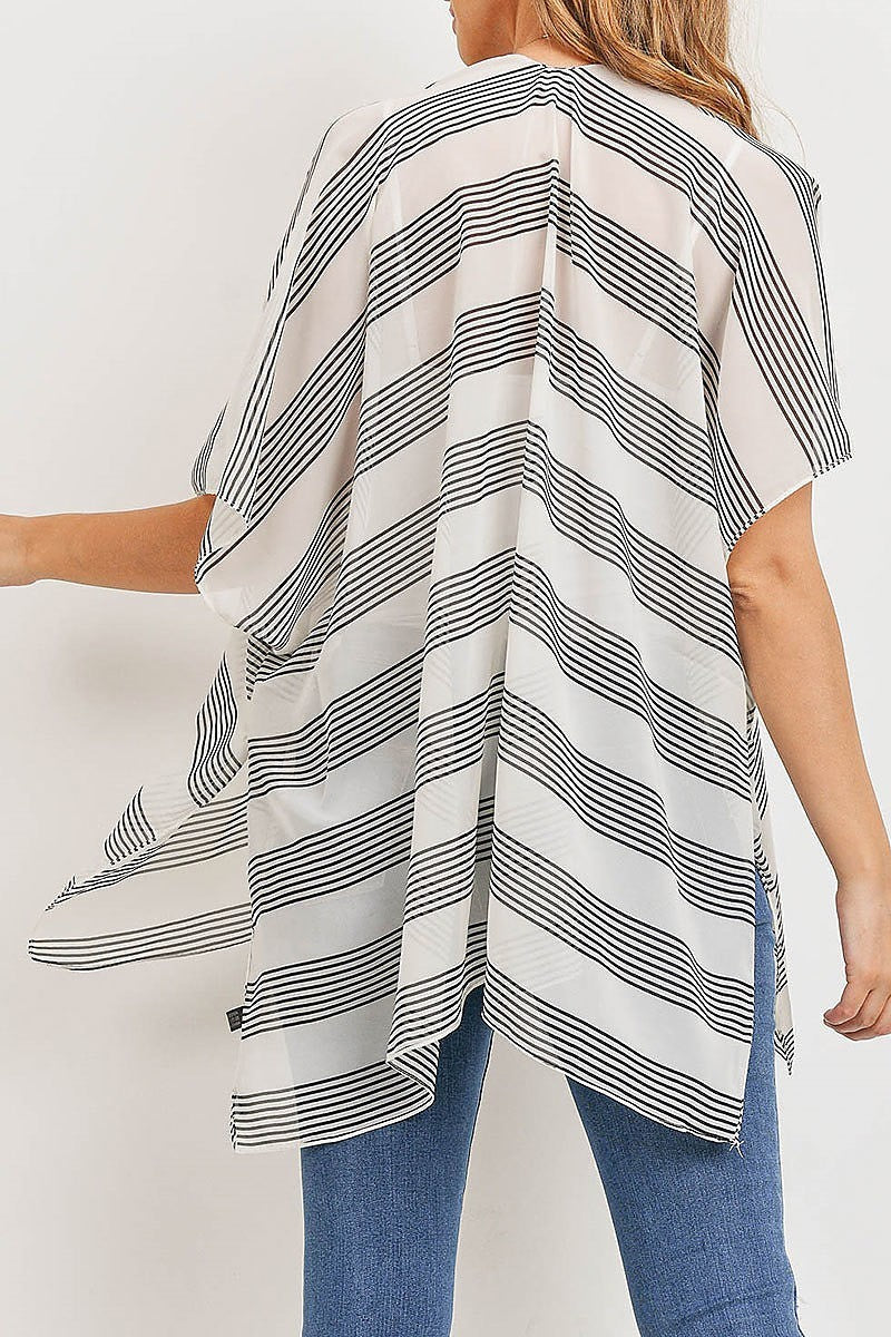 Sheer stripe loose fit kimono top (ED9021)