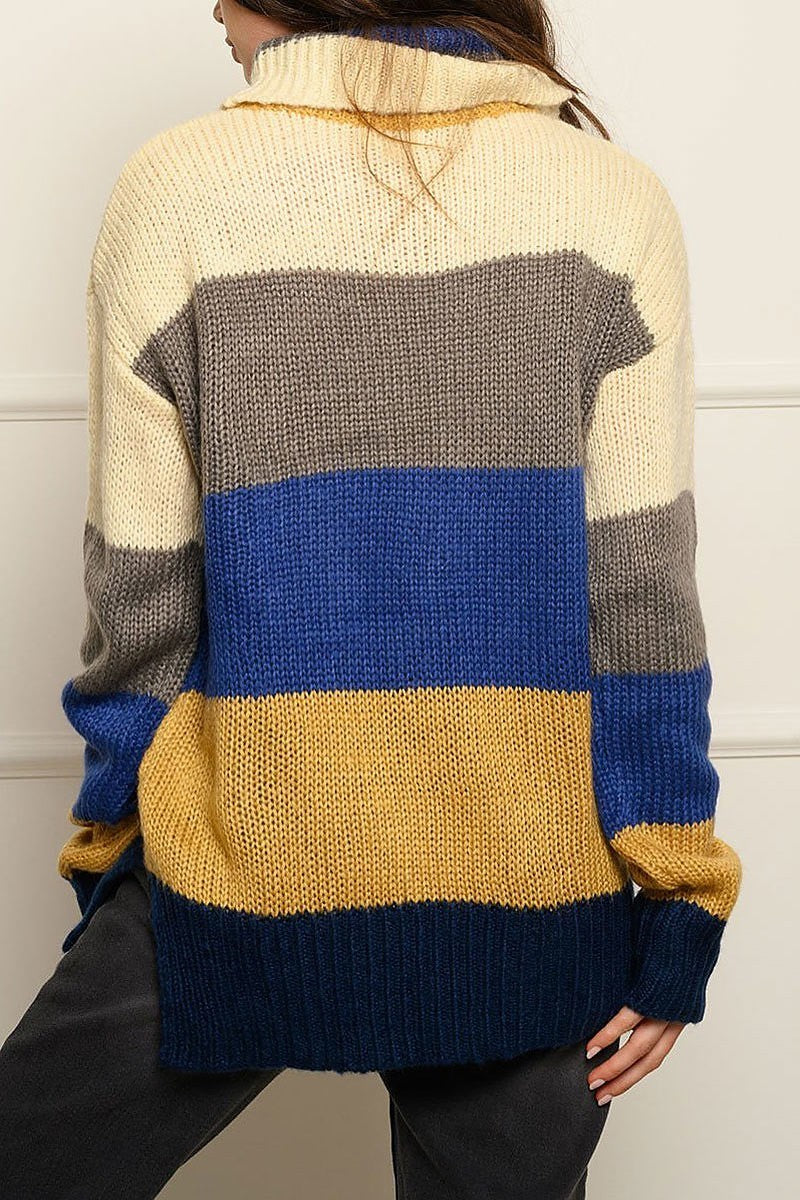 Long sleeves color block turtle neck sweater (EDWT3969)