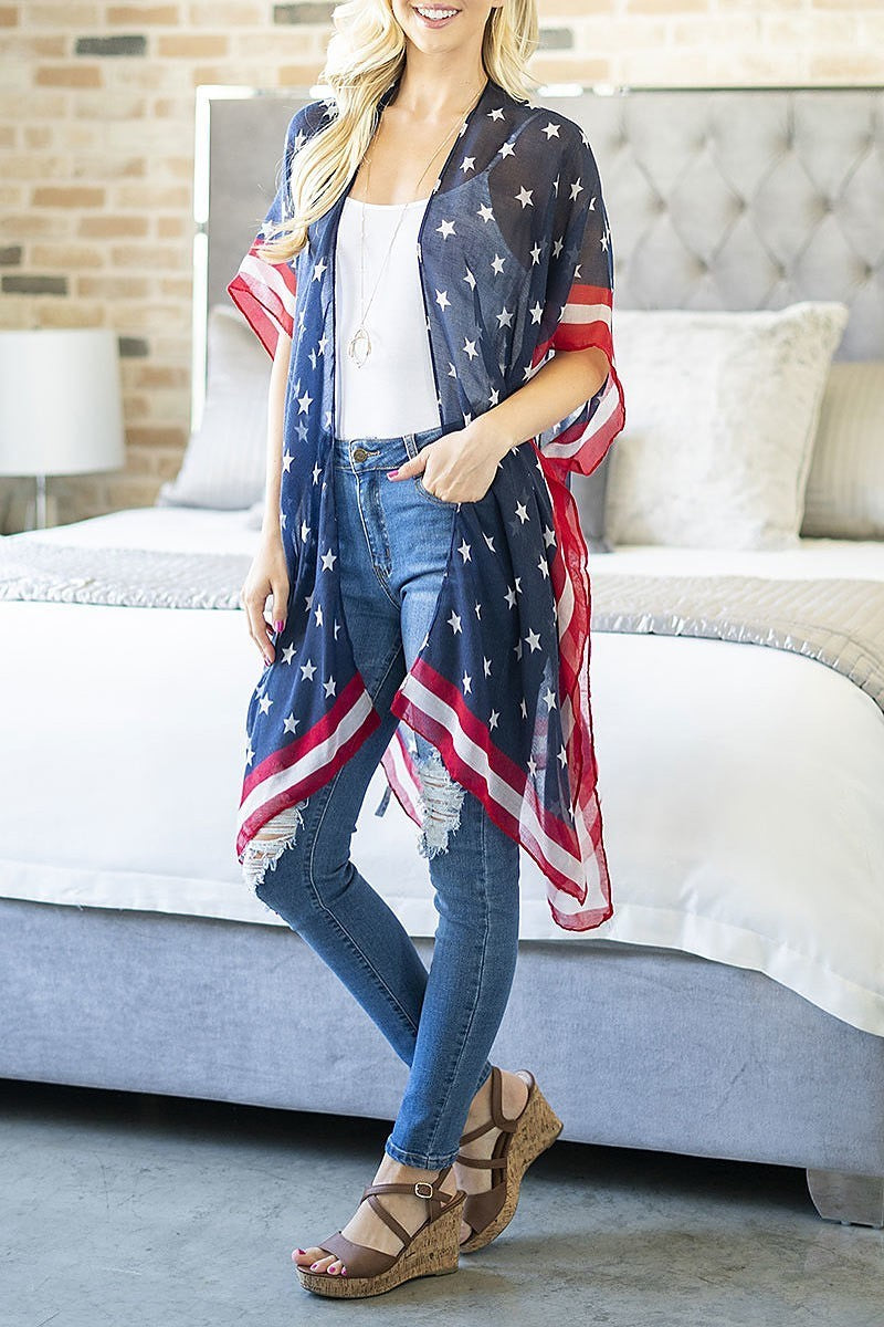 Usa accent knee length open front kimono (EF3240)