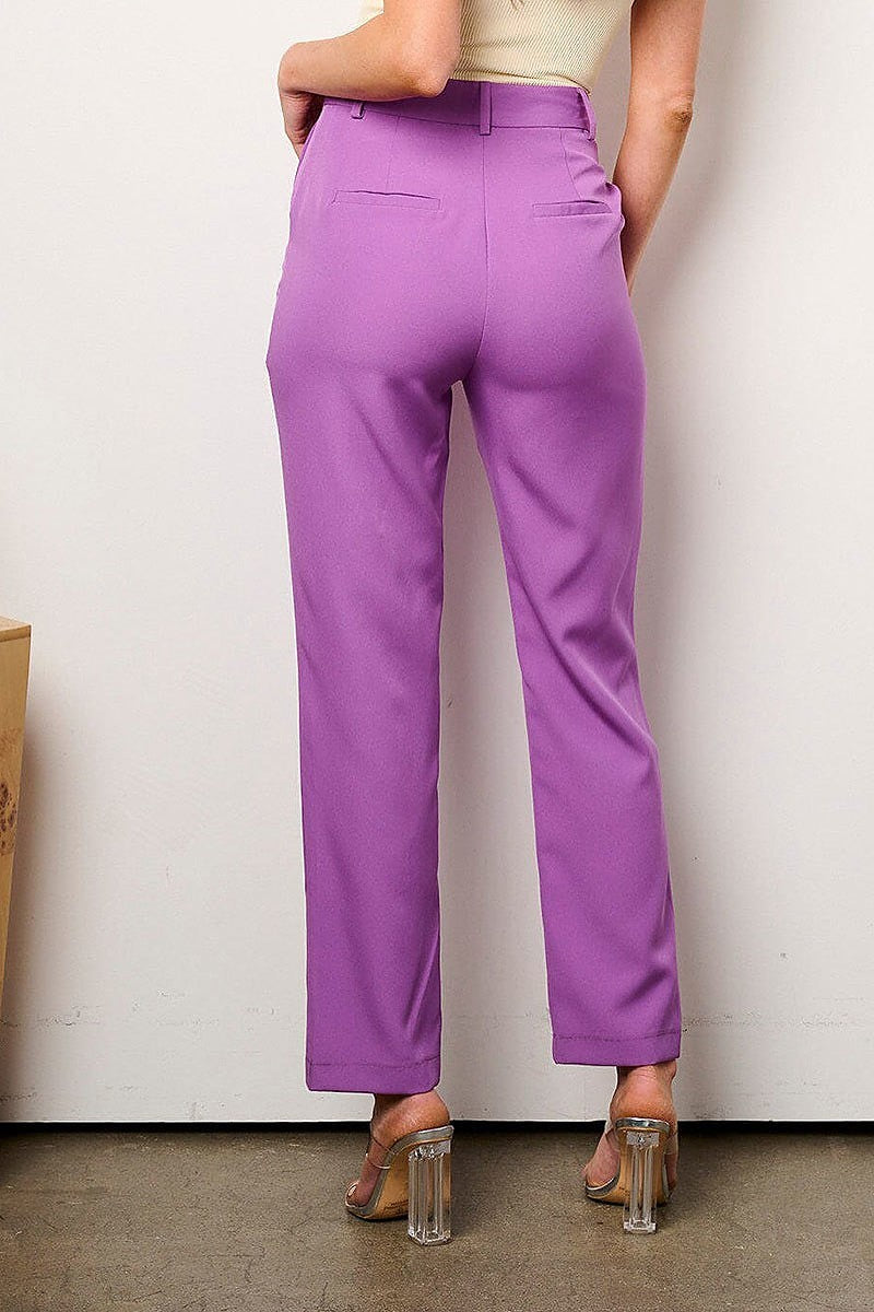 Button closure pockets wide leg pants (EFWT9081)