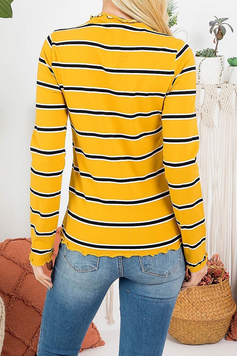 Mock neck stripe long sleeve top (EF2805)