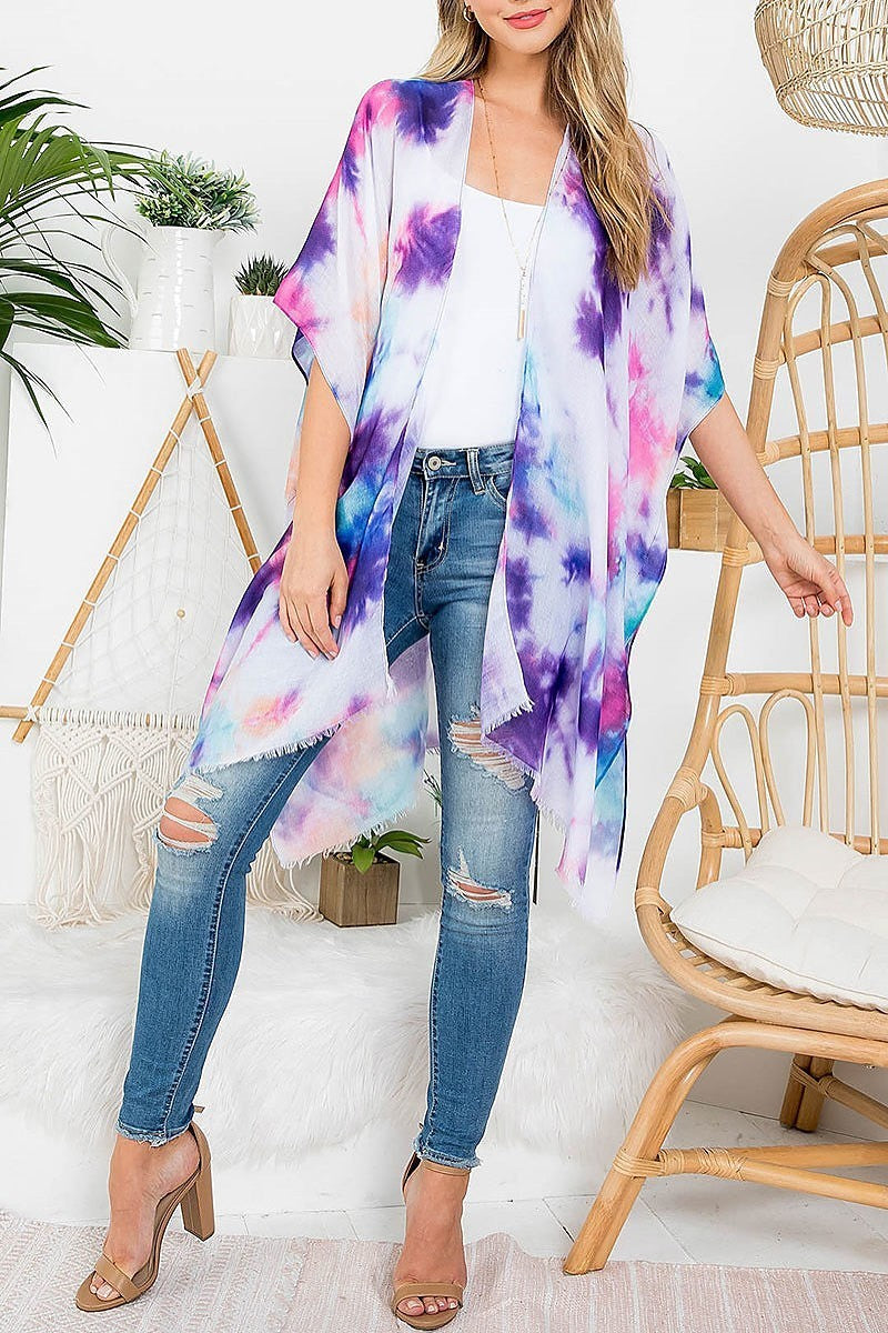 Tie dye pastel bohemiian open front kimono (EF3251)