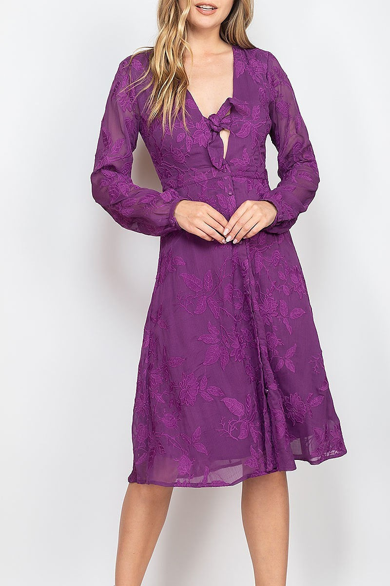 Floral embroidered tie front dress (DED6733)