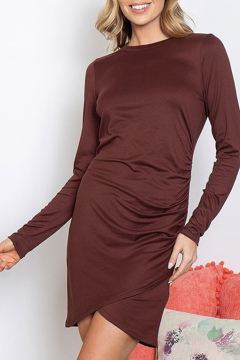 Long sleeve tulip hem solid bodycon dress (DED8107)