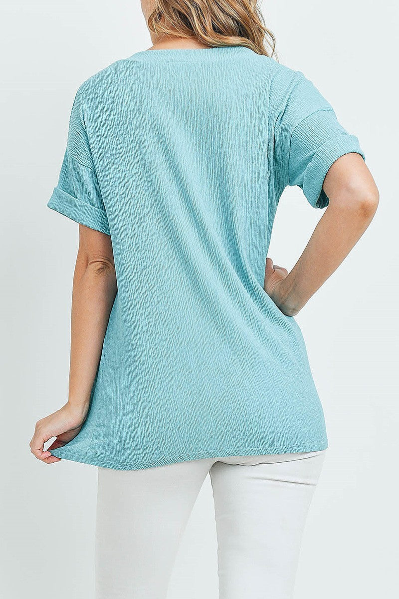 Solid v neck pocket blouse top (ED9559-4)