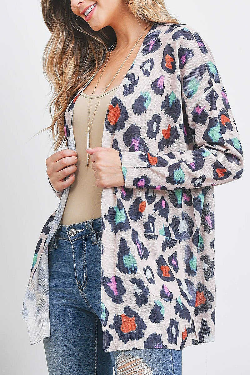 Animal print pocket detail sweater cardigan (DGS5417)