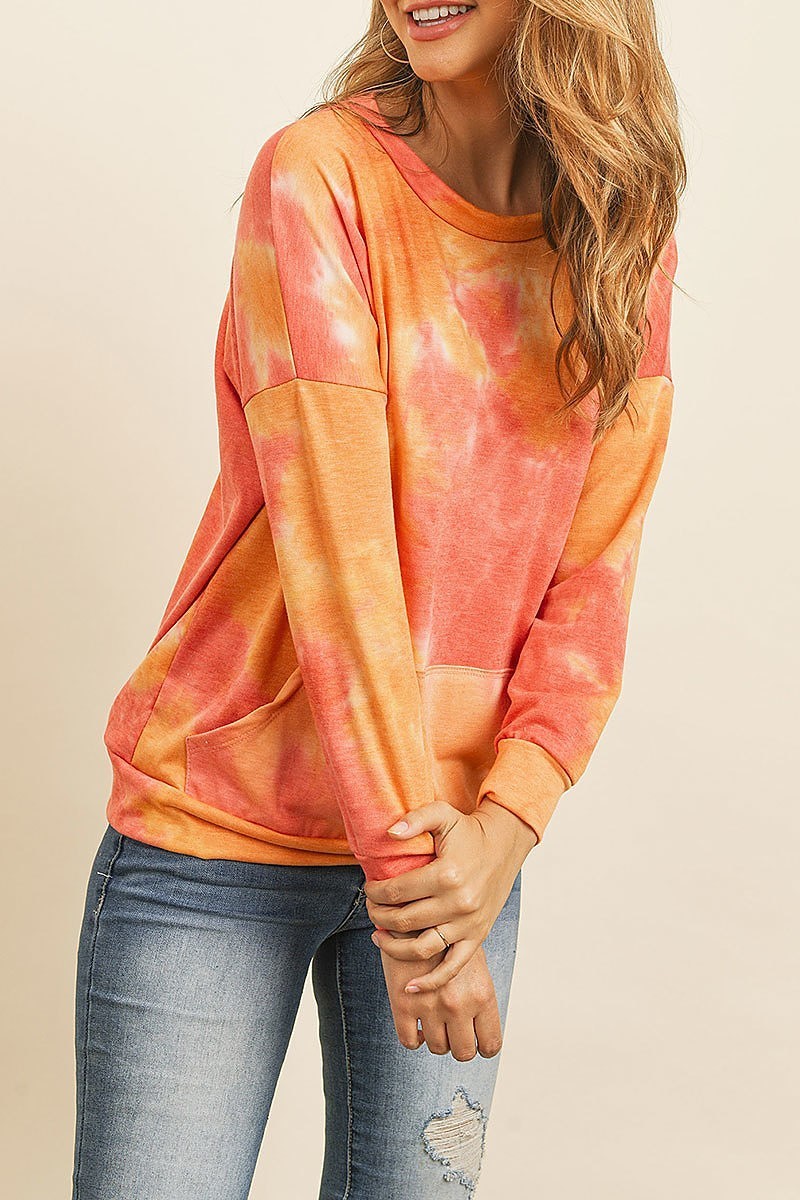 Fleeced french terry tie dye pullover with kangaroo pockets (ED8381-1)