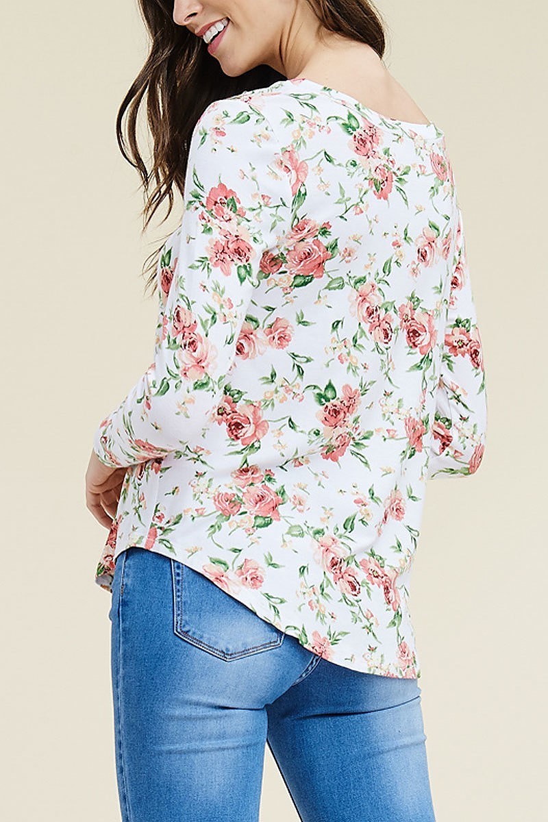 Floral round hem top (EF5033)