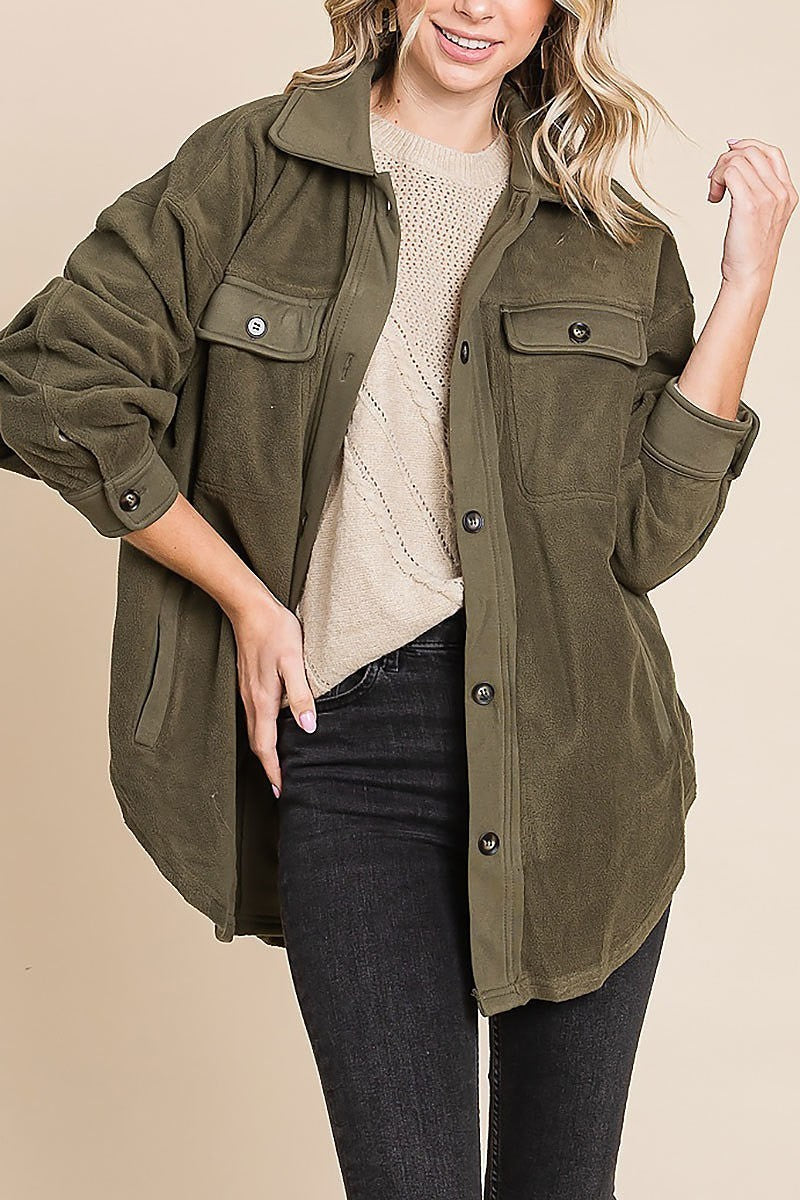 Fleece buttoned down oversized jacket (EDH1900)