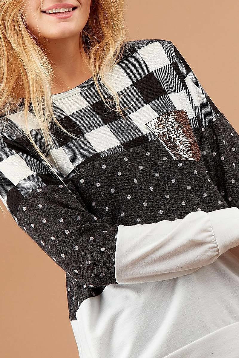 Plaid polka dot color block sweater (DGBM8895-LAST)