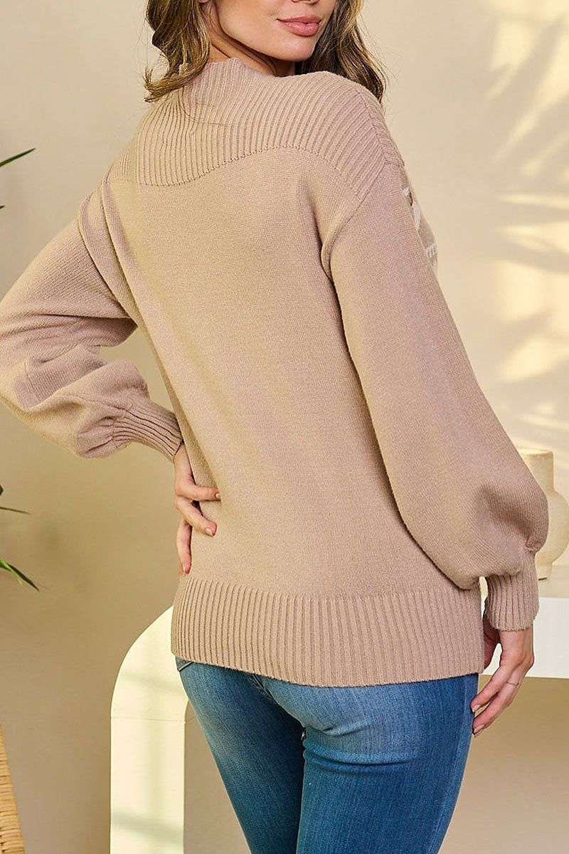 Long sleeve pullover printed sweater (EFWT6134)